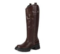 Bottes d'équitation à talon bloc pour femme - Doublées de fourrure - Confortables - Bout rond - Chaussures d'hiver à enfiler, marron, 40 EU