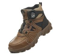 Bottes d'équitation, chaussures de travail pour homme S3 Bottes de travail en cuir avec embout en acier imperméables antidérapantes Chaussures de sécurité Bouton rotatif Anti-perforation et anti-smash