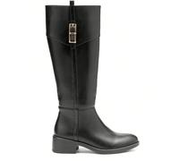 Bottes d'équitation classiques pour femmes, hauteur genou, avec bride décorative sur le dessus et boucle dorée, style d'équitation élégant avec un talon bas et un bout rond pour un confort tout au lon