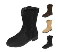 Bottes d'équitation courtes extra larges pour femme | Bottes d'hiver en daim - Pointe pointue - Bottes d'hiver plates - Bottes d'hiver antidérapantes