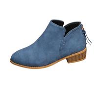 Bottes d'équitation courtes pour femme avec fermeture éclair, bottes de cowboy courtes à bout pointu, semelle de traction antidérapante, chaussures synthétiques durables pour soirée, cocktail, bleu