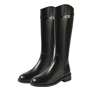 Bottes D'équitation D'automne (35-40), Bottes D'équitation À Bout Rond, Antidérapantes + Résistantes À L'eau, Talon Moyen (3-5 Cm) + Fermeture Éclair Arrière, Style Britannique,37,Black