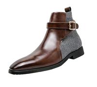 Bottes d'équitation en cuir pour homme - Doublées avec talon pointu - Bottes courtes - Bottes d'affaires vernies - Bottines en cuir - Style britannique - Bottines d'équitation tendance - Marron et