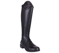 Bottes d'équitation en cuir QHP Romy pour enfants avec design interchangeable - Noir - Largeur de mollet normale, Noir , Taille 40