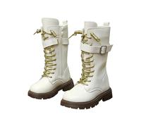 Bottes d'équitation longues en cuir avec fermeture éclair latérale pour fille - Élégantes bottines antidérapantes - Pour le printemps, l'été, l'automne, l'hiver - Blanc/noir