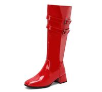 Bottes d'équitation montantes pour femme, doublées de fourrure, confortables, bout carré, talon bloc bas, chaussures de fête décontractées pour l'hiver, Rouge, 39 EU