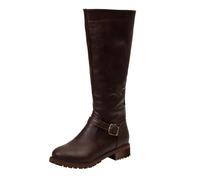 Bottes d'équitation pour femme - Large mollet - Décontracté - Fermeture éclair - Talon bas et épais - Extensible - Confortable - Bottes hautes au genou - Pour la marche en plein air, café, 37 EU