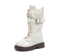 Bottes d'équitation pour fille avec doublure en polaire - Bottes longues en cuir avec fermeture éclair latérale - Bottes chaudes à lacets élégantes - Antidérapantes - Bottes d'automne et d'hiver