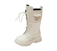 Bottes d'équitation pour fille avec doublure en polaire - Bottes longues en cuir avec fermeture éclair latérale - Bottes chaudes à lacets élégantes - Antidérapantes - Bottes d'automne et d'hiver