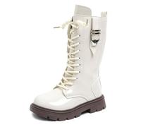 Bottes d'équitation pour fille avec doublure en polaire - Bottes longues en cuir avec fermeture éclair latérale - Bottes chaudes à lacets élégantes - Antidérapantes - Bottes d'automne et d'hiver