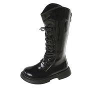 Bottes d'équitation pour fille avec doublure en polaire - Bottes longues en cuir avec fermeture éclair latérale - Bottes chaudes à lacets élégantes - Antidérapantes - Bottes d'automne et d'hiver, Noir