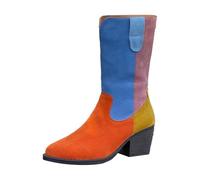 Bottes d'équitation tendance en cuir de style western avec empiècement géométrique et hauteur moyenne du mollet pour un confort tout au long de la journée et une mode polyvalente, multicolore, 42 EU