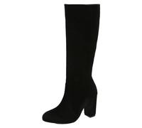 Bottes d'été pour femme en daim mat, bout rond, talon bloc simple, cuir synthétique léger, respirant, tige extensible pour mollets larges, trois couleurs marron, noir, beige, Noir , 40.5 EU