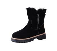 Bottes d'hiver à plateforme en daim léger pour femme - Pour la randonnée, la marche en ville, la marche à la campagne, les genoux et le mollet large, Noir , 37 EU