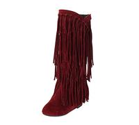 Bottes d'hiver à talon épais et franges pour femme - Grandes tailles - Boosters intérieurs - Bottes mi-longues - Chaussures pour femme - Sandales à talons, rouge, 42 EU