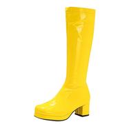 Bottes d'hiver à talon épais pour femme avec fermeture éclair - Bottes hautes tendance pour déguisement et fête - Bottines à talons mi-hauts avec fermeture éclair, jaune, 39 EU