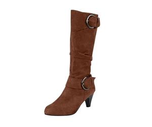 Bottes d'hiver à talon fin pour femme, unies, mi-mollet, confortables, marron, 38 EU