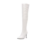 Bottes d'hiver chaudes en peluche pour femme - Demi-fermeture éclair - Talon haut - Coupe ajustée au-dessus du genou, Blanc., 39 EU