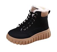 Bottes d'hiver doublées à lacets pour femme - Doublure chaude - Bottes de | Bottes de combat en cuir à plateforme - Bout rond - Confortables - Antidérapantes - Bottes thermiques pour tous les jours