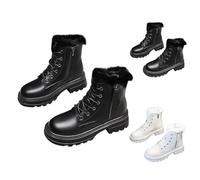 Bottes d'hiver doublées en cuir pour femme | Bottes de neige chaudes à plateforme - Bottes de combat à bout rond - Bottes thermiques antidérapantes avec talon bloc
