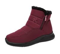 Bottes d'hiver doublées pour femme - Bottes d'hiver imperméables thermiques - Bottes de neige courtes - Bottes chaudes pour femme - Bottines à enfiler - Bottes de travail, rouge, 36 EU