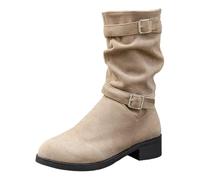 Bottes d'hiver élégantes pour femme avec hauteur mi-haute, boucle en métal et design élégant au bout pointu pour un confort tout au long de la journée et une mode polyvalente, kaki, 37 EU