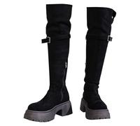 Bottes d'hiver élégantes pour femme - Tige large et épaisse - Avec fermeture éclair latérale - Bottes d'hiver hautes - Coupe-vent - Bottes d'extérieur - Chaussures d'hiver, Noir , 40 EU