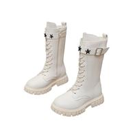 Bottes d'hiver élégantes pour Filles, décorées d'étoiles, Bottes Montantes à la Mode avec Boucle de Ceinture, pour Les Tout-Petits (White, 35 Big Kids)