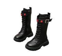 Bottes d'hiver élégantes pour Filles, décorées d'étoiles, Bottes Montantes à la Mode avec Boucle de Ceinture, pour Les Tout-Petits (Black, 34 Big Kids)