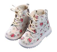 Bottes d'hiver en cuir doublées de polaire pour fille - Motif fraise douce - Chaudes - En cuir verni - Chaussures d'extérieur antidérapantes - Pour filles et enfants, blanc, 30 EU