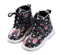 Bottes d'hiver en cuir doublées de polaire pour fille - Motif fraise douce - Chaudes - En cuir verni - Chaussures d'extérieur antidérapantes - Pour filles et enfants, Noir , 22 EU