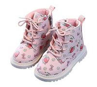 Bottes d'hiver en cuir doublées de polaire pour fille - Motif fraise douce - Chaudes - En cuir verni - Chaussures d'extérieur antidérapantes - Pour filles et enfants, Rouge, 23 EU