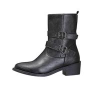 Bottes d'hiver en cuir léger avec boucle de ceinture pour adolescentes et adolescentes, avec fermeture éclair latérale, bottes d'hiver en cuir pour promenades en campagne, bottes Chelsea imperméables