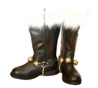 Bottes d'hiver en Cuir pour Homme avec Mollet Large, Longueur Moyenne, Bottes avec Fermeture Éclair Latérale, Couvre-Bottes de Père Noël avec Poignets Blancs Accessoires de Cosplay du Père Noëls