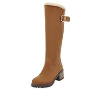 Bottes d'hiver Femme, Bottes Mustang Hautes Vintage Bottes de Neige Fourrée Chaude Escarpins Talon Moyen Tendance Chaussures Outdoor Bottes d'équitation