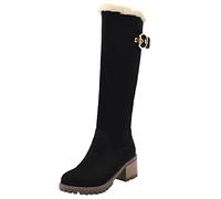 Bottes d'hiver Femme, Bottes Mustang Hautes Vintage Bottes de Neige Fourrée Chaude Escarpins Talon Moyen Tendance Chaussures Outdoor Bottes d'équitation