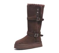 Bottes D'Hiver Femme Chaudes Mi-Mollet Tige Montante Reversible En Daim Synthétique Semelle Anti-Dérapante Doublure Polaire(Dark Brown,35.5)