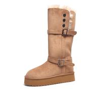 Bottes D'Hiver Femme Chaudes Mi-Mollet Tige Montante Reversible En Daim Synthétique Semelle Anti-Dérapante Doublure Polaire(Light Brown,35.5)