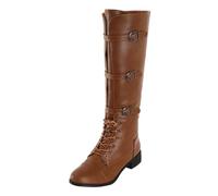 Bottes d'hiver hommes Europe États-Unis rond grande taille talon carré bottes à lacets boucle de ceinture, marron, 42 EU