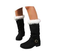 Bottes d'hiver jusqu'aux mollets 2026 avec boucle de ceinture, col synthétique, bottines doublées en polaire avec poignets pour un temps froid agréable, Noir , 41 EU