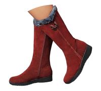 Bottes d'hiver jusqu'aux mollets, talon compensé, doublure en polaire thermique, fermeture éclair latérale, bottes chaudes pour temps froid, rouge, 42 EU