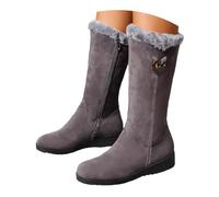 Bottes d'hiver jusqu'aux mollets, talon compensé, doublure en polaire thermique, fermeture éclair latérale, bottes chaudes pour temps froid, gris, 37 EU