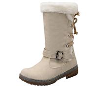 Bottes d'hiver mi-hautes avec boucle de ceinture - Bottines pour plus de confort par temps froid et style d'extérieur tendance, beige, 38 EU