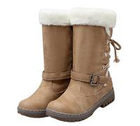 Bottes d'hiver mi-hautes avec boucle de ceinture - Bottines pour plus de confort par temps froid et style d'extérieur tendance, kaki, 38 EU