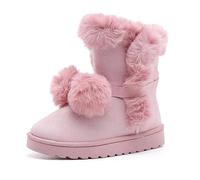 Bottes d'hiver mi-mollet pour femme - Jolies pompons à lacets - Doublure en fausse fourrure - Bottes pelucheuses chic d'extérieur, rose, 38.5 EU