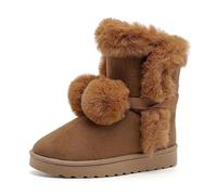 Bottes d'hiver mi-mollet pour femme - Jolies pompons à lacets - Doublure en fausse fourrure - Bottes pelucheuses chic d'extérieur, marron, 35 EU