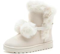 Bottes d'hiver mi-mollet pour femme - Jolies pompons à lacets - Doublure en fausse fourrure - Bottes pelucheuses chic d'extérieur, blanc, 35 EU