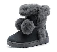 Bottes d'hiver mi-mollet pour femme - Jolies pompons à lacets - Doublure en fausse fourrure - Bottes pelucheuses chic d'extérieur, gris, 37 EU