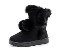 Bottes d'hiver mi-mollet pour femme - Jolies pompons à lacets - Doublure en fausse fourrure - Bottes pelucheuses chic d'extérieur, Noir , 36 EU