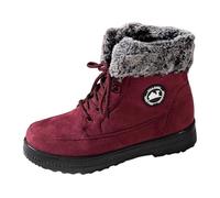 Bottes d'hiver pour adolescentes : chaussures doublées chaudes à la cheville, talon bloc de neige, cuir par temps froid, promenade à la campagne, pour femmes, isolées en polaire, antidérapantes, Rouge